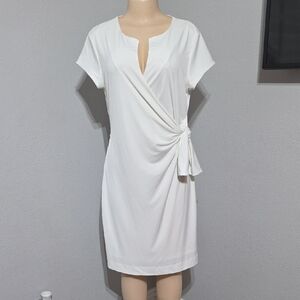 New York & Company White Side-Tie Midi Dress Size L